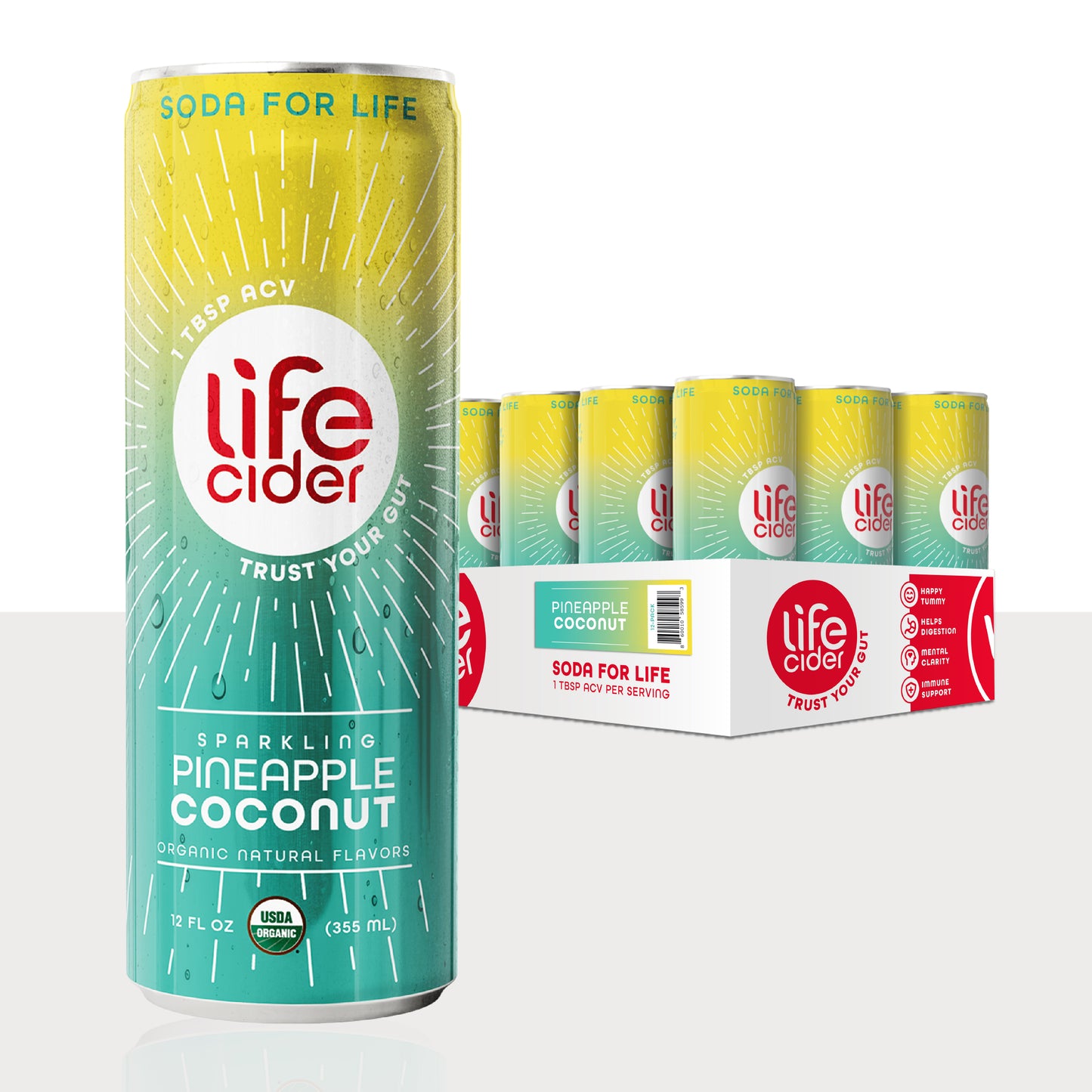 Life Cider ACV Drink, Pineapple Coconut, 12 Pack