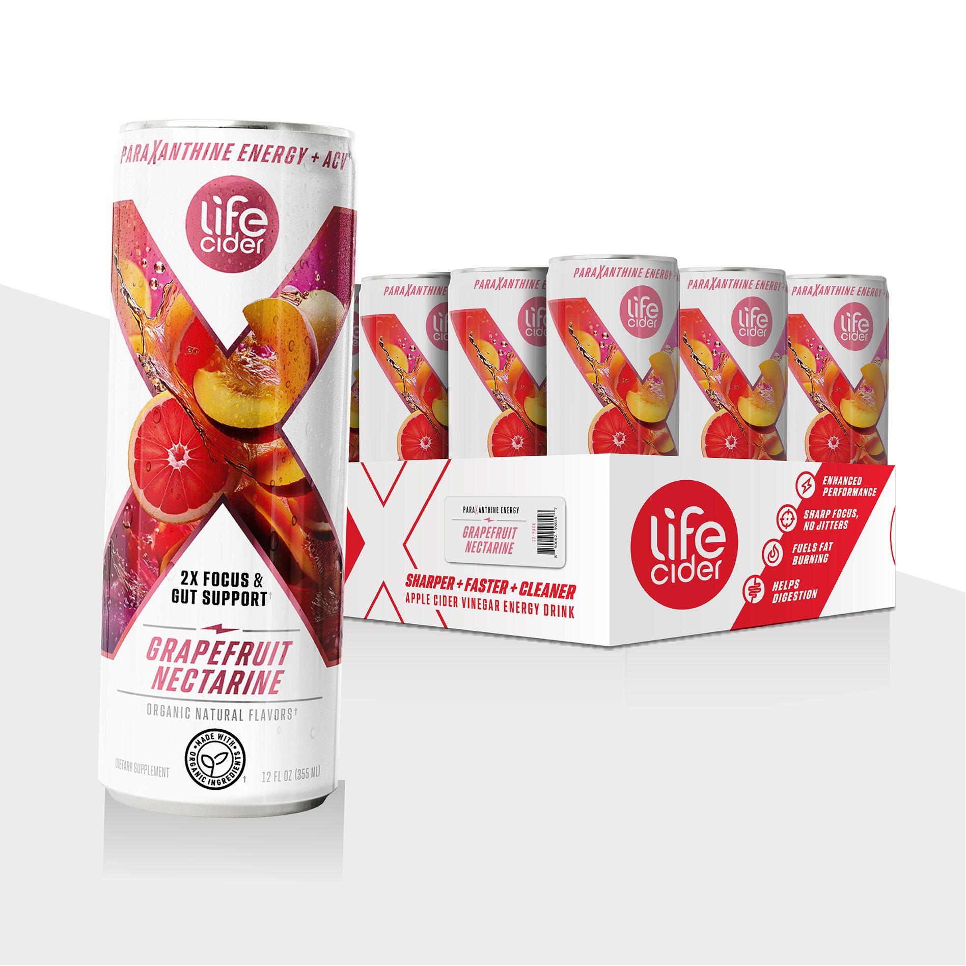 Life Cider X Energy Drink, Grapefruit Nectarine, 12-Pack