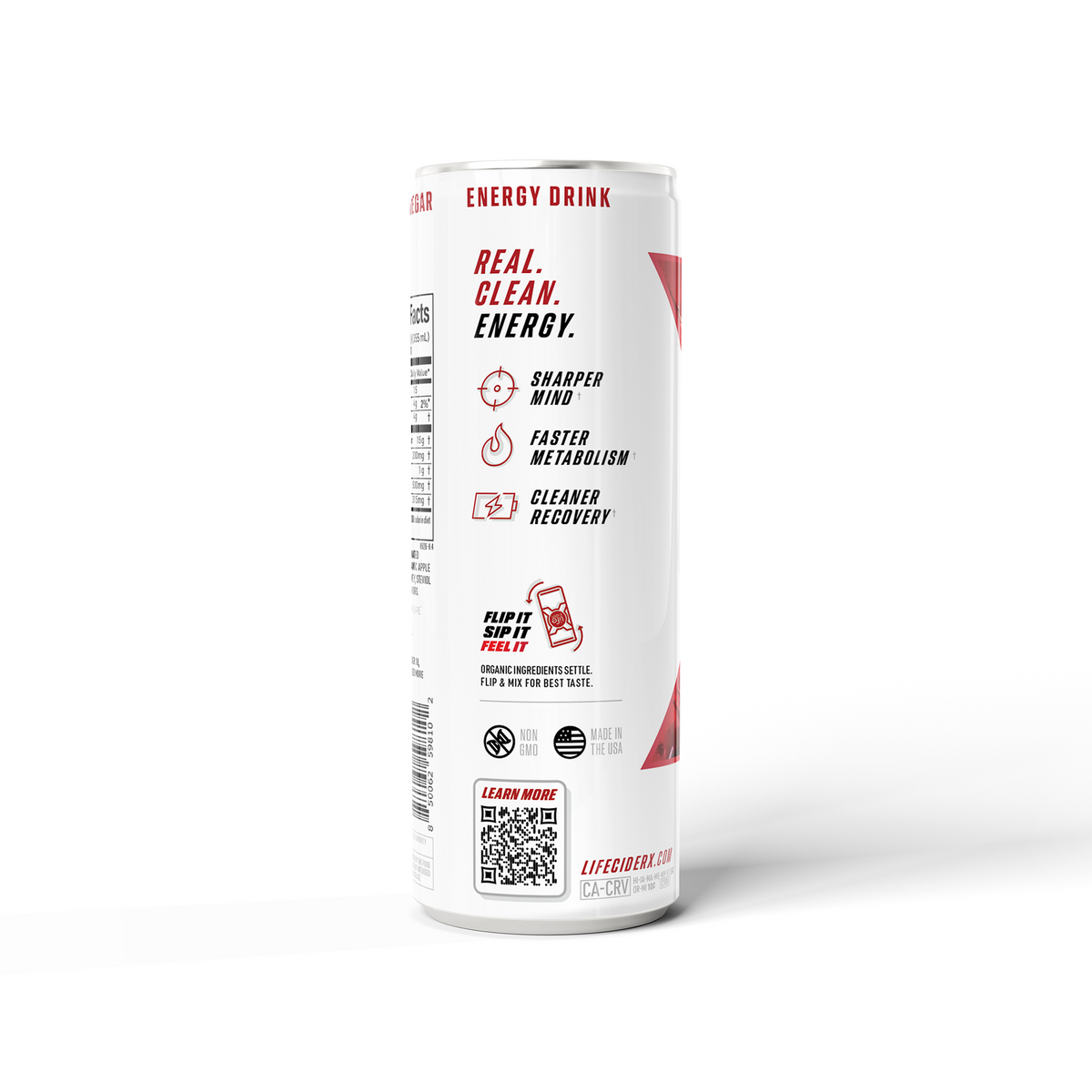 Side of a Life Cider X can listing enhanced performance, sharper focus, fat burning, digestion and non GMO