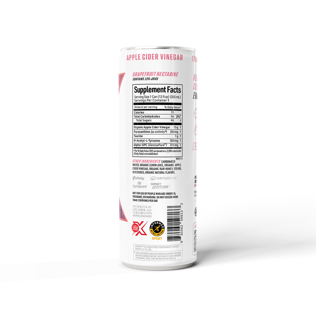 Life Cider X Energy Drink, Grapefruit Nectarine, 12-Pack