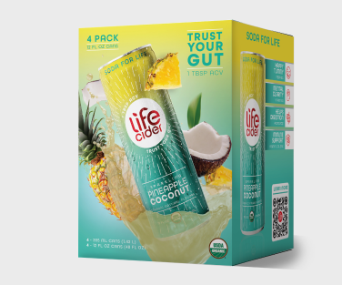 life cider pineapple coconut flavor packaging on a white background