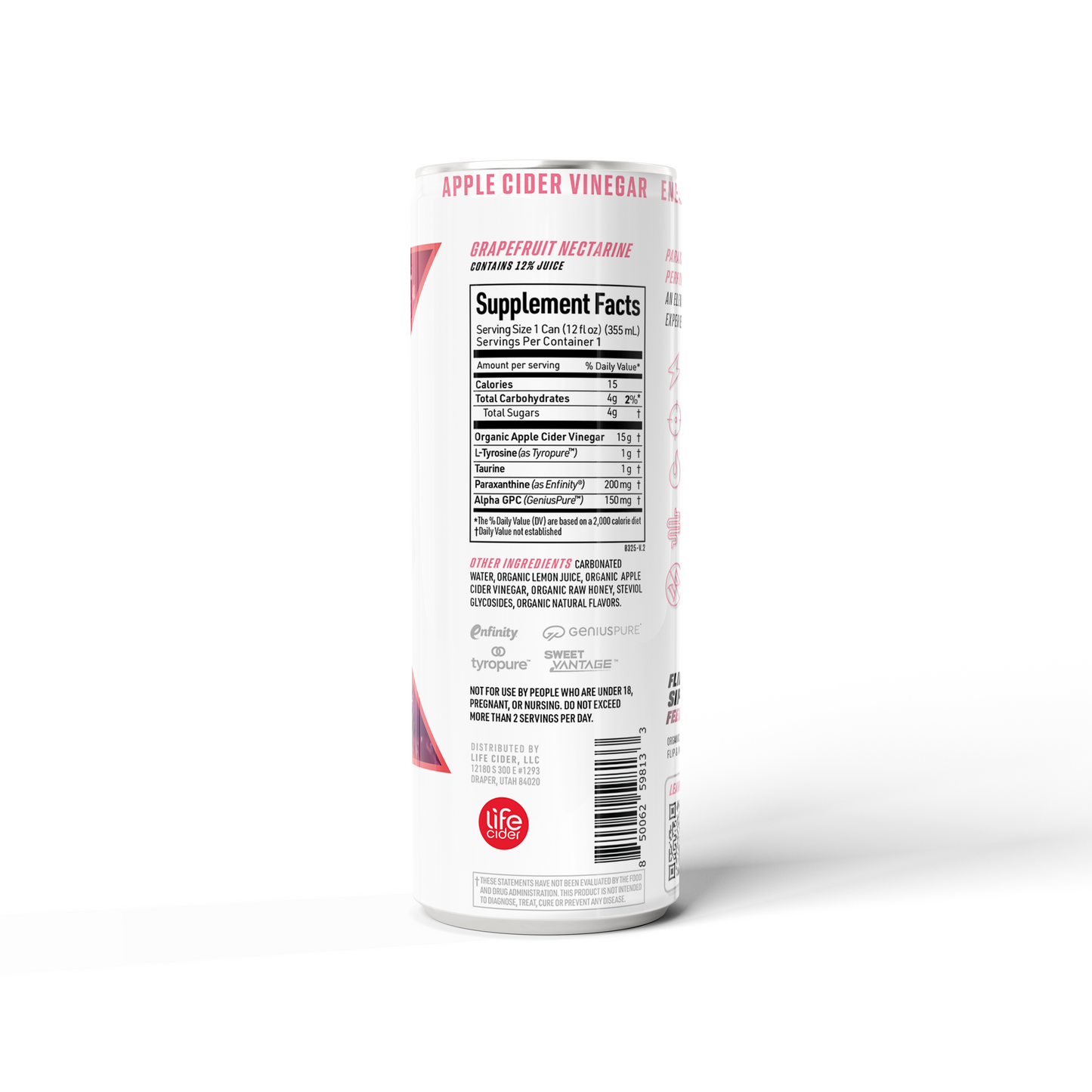 Life Cider X Energy Drink, Grapefruit Nectarine, 12-Pack